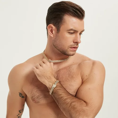 Vista 7 de Saintda Cadena de eslabones cubanos para hombre, diseño de Miami, cadena de diamantes brillantes, joyería de hip hop con caja de regalo para mujer