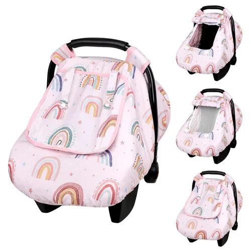 Vista 9 de Funda de asiento de automóvil para bebé, antipatadas, toldo cálido de Minky para asiento de automóvil con ventana de malla, cubierta multiusos que