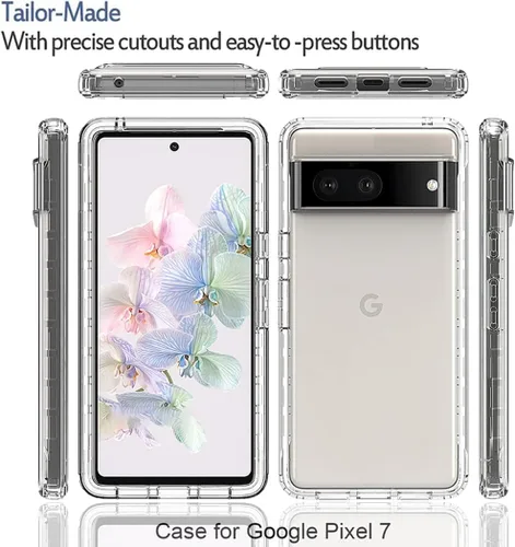 Vista 5 de Funda compatible con Pixel 7/Google 7 con protector de pantalla de vidrio templado, cuerpo completo, a prueba de golpes, transparente, flexible