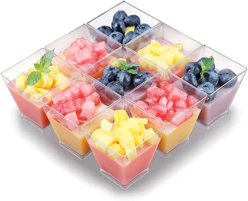 Vista 6 de Jnnzzggu 50 piezas de tazas de postre cuadradas de plástico mini, tazas de aperitivo de parfait de 3.5 oz de plástico transparente para postres
