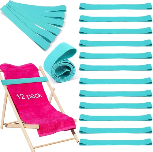 Vista 17 de Jexine 48 piezas de bandas de toalla de playa con clips resistentes al viento, bandas elásticas de playa a granel ligeras y elásticas para sillas
