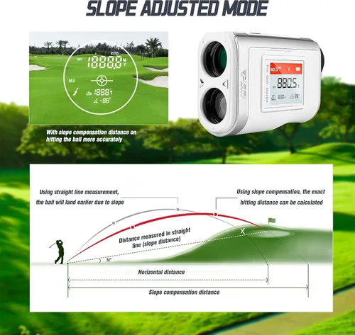 Vista 4 de PGM Golf Rangefinder with Slope, Red/Green OLED Display & 7X Magnification Laser Range Finder, 600/1300 Yards Golf Distance Finder with Pin Lock