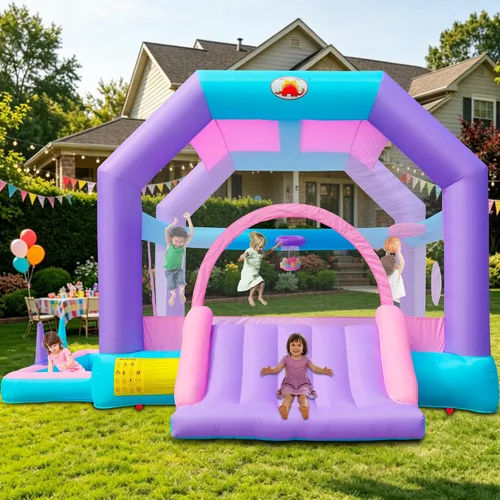 Vista 2 de Inflatable Bounce House with Blower, Jumping Castle for 5 Kids