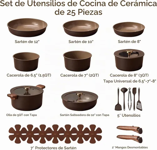 Vista 2 de CAROTE 25pcs Ceramic Cookware Set, Pots and Pans Set with Detachable Handle