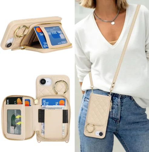 Vista 16 de Funda tipo cartera para iPhone 17e/16e, diseño de leopardo negro Funda de piel sintética con cremallera para bolso, funda con función atril