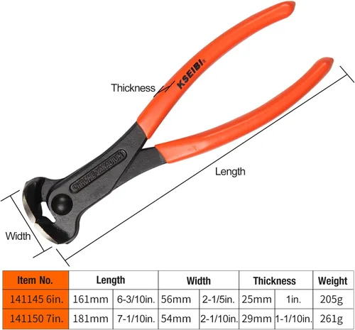 Vista 9 de KSEIBI 141150 Alicates de corte final de 7 pulgadas con mango de agarre de 17,8 cm, acabado negro, acero cromo vanadio, pinza de carpintero