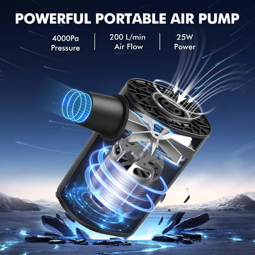 Vista 2 de AKSOUL Bomba de aire portátil para inflables: batería recargable de 1600 3600 mAh y bombas eléctricas alimentadas por pilas AA para colchón de aire