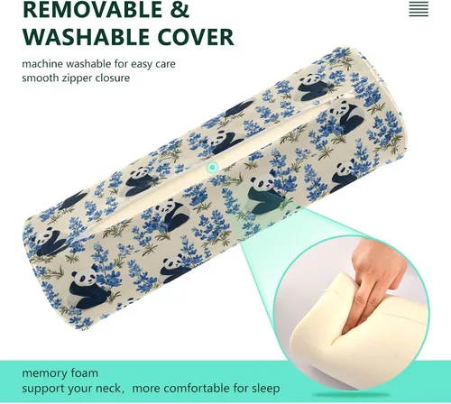 Vista 4 de Panda Bluebonnet Off White Neck Roll Pillows for Pain Relief Foam Round Pillow almohada para columna