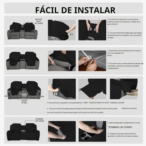 Vista 7 de Easy-Going 1 pieza sofá biplaza reclinable con funda de consola central Negro
