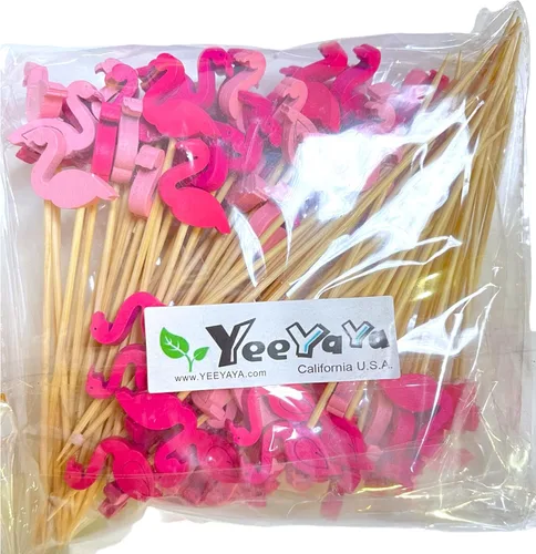Vista 3 de 100 palillos de bambú de flamenco de 5 pulgadas, palillos de dientes de comida para bebidas de embutidos, selecciones de alimentos de frutas
