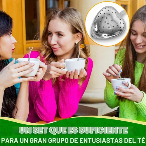 Vista 6 de Infusor de té de corazón, 10 unidades, 5.52 pulgadas, acero inoxidable más Juego de infusor de té de corazón plateado
