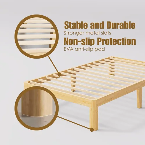 Vista 7 de Marco de cama doble de madera de bambú de 12 pulgadas con soporte de listones de metal