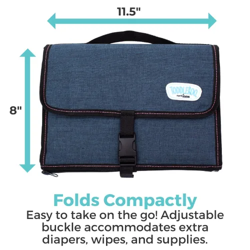 Vista 6 de Toddleroo by North States - Cambiador de viaje: Cambiador de pañales portátil para bebé - Cambiador plegable con bolsillos - Azul marino