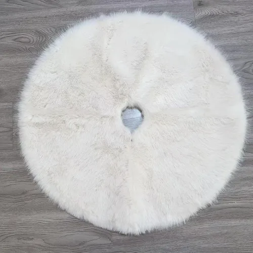 Vista 3 de Falda de Árbol de Navidad de 24 Pulgadas - Falda de Árbol de Piel Sintética Esponjosa Beige Blanca, Decoración Navideña de Felpa de Color Toka