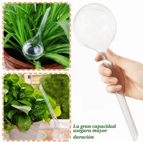 Vista 7 de 10 globos transparentes de riego de plantas, bombillas de plástico de riego automático, dispositivo de riego automático de flores, bebedero