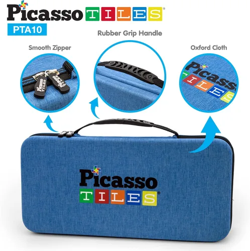 Vista 5 de PicassoTiles Paquete de 70 pistas de carreras de mármol + estuche de transporte: juego educativo STEAM para niños, incluye organizador