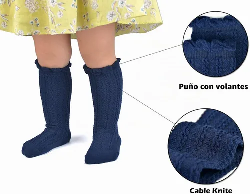 Vista 3 de EPEIUS Girls Cotton Knee High Socks Mesh Ruffle School Uniform Long Socks Clásico de otoño (blanco/gris/azul marino/amarillo/vino)