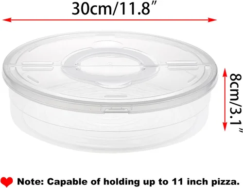 Vista 3 de BTSKY Recipiente de plástico transparente para pizza con tapa y asa, contenedor redondo de 12 pulgadas para tartas con tapa, contenedor
