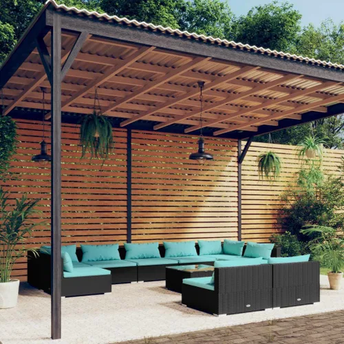 Vista 73 de Sofá de 3 plazas con cojines de ratán de poliéster marrón, juego de muebles de patio al aire libre con 3 sofás centrales para patio trasero, jardín