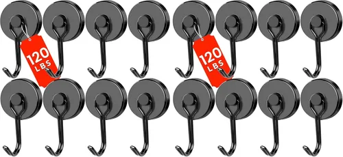 Vista 8 de DIYMAG - Ganchos magnéticos negros, imanes de 18 kg de alta resistencia, 2026, esenciales para cruceros, cabinas, con gancho de metal para colgar