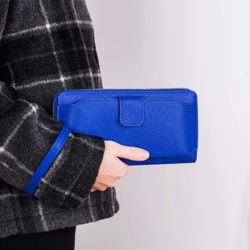 Vista 6 de Cartera de pulsera para mujer con soporte para teléfono celular con cremallera alrededor del bolso