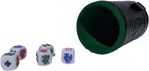 Vista 2 de marquez Juego de dados de póquer de copa con forro de cuero (cubilete)... Negro