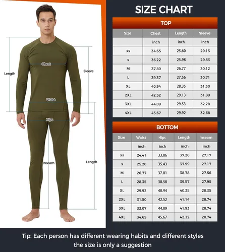 Vista 6 de CL convallaria Ropa interior térmica para hombre, ropa interior larga con forro polar, capa base para clima frío, XS-4XL