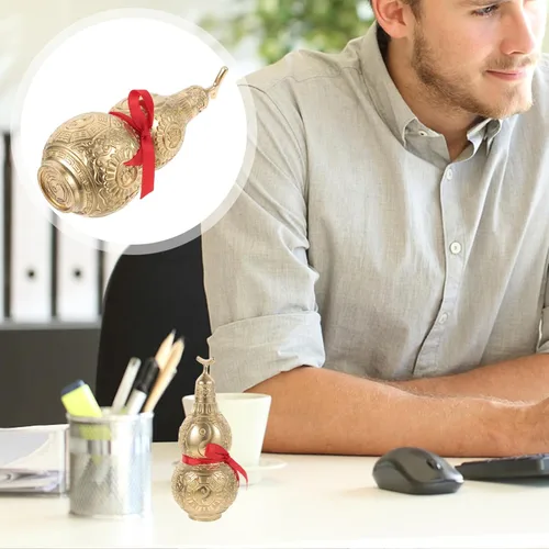 Vista 6 de Garneck Adorno de calabaza de cobre, estatua decorativa de Feng Shui Wu Lou para mesa de oficina en casa, símbolo de prosperidad y riqueza