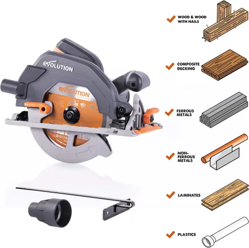 Vista 2 de Evolution Power Tools R185CCS Sierra circular de corte multimaterial TCT de 7-1/4 pulgadas, 7-1/4 pulgadas, naranja