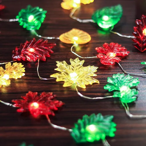 Vista 8 de HXT BARTLETT - Guirnalda de luces de otoño para decoración de otoño, funciona con pilas, 10 pies, 30 LED, interior/exterior, decoración de hojas