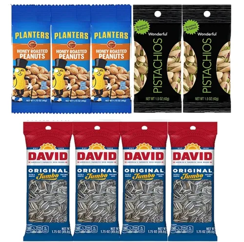 Vista 4 de Paquetes Individuales de Nueces - Aperitivos Saludables para Adultos que Incluyen Almendras Crudas, Pistachos con Cáscara, Semillas de Girasol