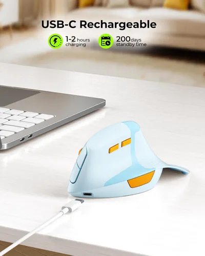 Vista 8 de Seenda MOE302 - Mouse ergonómico vertical con reposamanos, mouse inalámbrico recargable para aliviar el dolor de muñeca, acceso directo de Azul