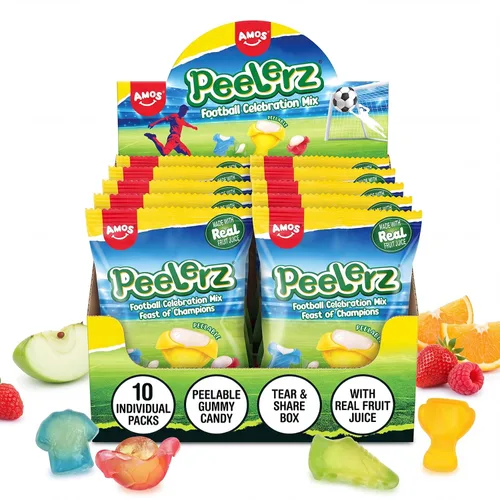 Vista 8 de AMOS Peelerz - Paquete variado de gomitas pelables, sabor mango, uva, manzana verde y piña, hecho con jugo de fruta real, 4 bolsas, 13.22 oz (375 g)