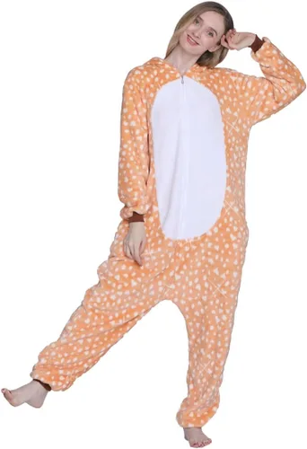Vista 3 de Pijama de Halloween para adultos, pijama de ciervo con capucha, unisex, de una pieza, ropa de dormir de Navidad para el hogar