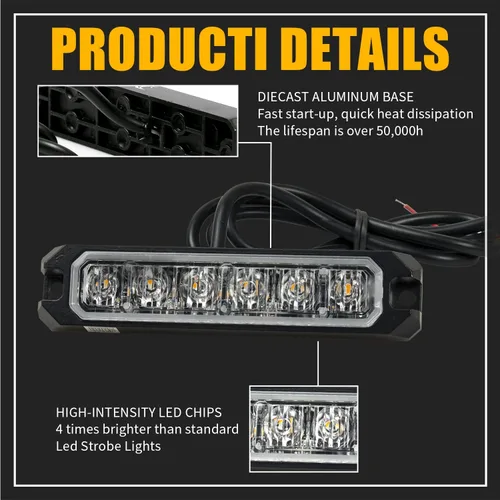 Vista 4 de Purishion - Luz estroboscópica con 6 luces LED color ámbar, impermeable, para barra de precaución, 10 patrones intermitentes, apto para automóvil