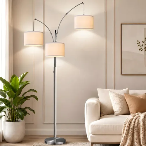 Vista 8 de Lámpara de pie regulable: 3 luces de arco para sala de estar, lámpara de pie alta moderna de 1000 lm con pantallas blancas y base pesada, lámpara