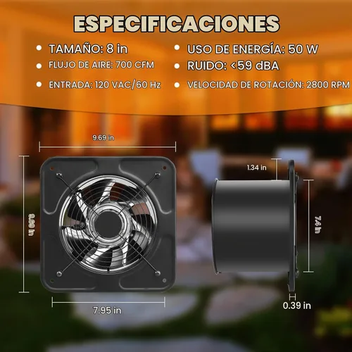 Vista 4 de YOZON Ventilador de escape de cocina de 8 pulgadas con interruptor, ventilador de escape de garaje de 700 CFM, ventilador de ventilación