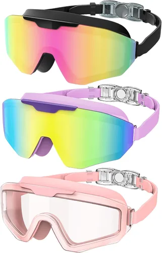Vista 9 de Gafas de natación para hombres y mujeres, gafas de natación para hombres: antivaho sin fugas, protección UV400, visión amplia, paquete de 3