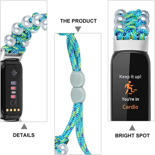 Vista 2 de Hemobllo Correa de reloj de pulsera de perlas correa de reloj ajustable con cuentas - Correa de reloj inteligente trenzada de piedras preciosas