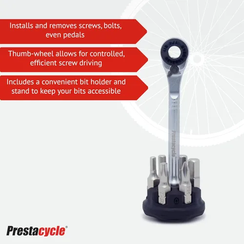 Vista 3 de Prestacycle Prestaratchet - Kit de trinquete de bolsillo micro con (6) puntas S2 y soporte redondo - Herramienta de trinquete hexagonal compacta