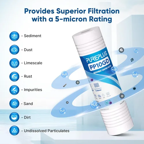 Vista 6 de PUREPLUS Filtro de agua para el hogar de sedimentos ranurados de 10 x 2.5 pulgadas, cartucho de repuesto para prefiltro RO de 10 pulgadas y carcasa