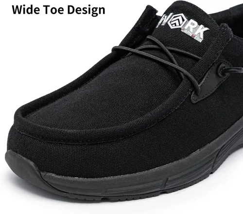 Vista 3 de LARNMERN Zapatos antideslizantes para el trabajo, sin cordones, para servicio de alimentos, zapatos antideslizantes para cocina, chef, bote, lona