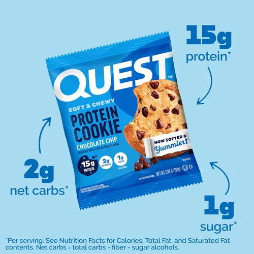 Vista 4 de Quest Nutrition Galleta de proteínas con chispas de chocolate, 15g de proteína, 1g de azúcar, 2g de carbohidratos netos, apta para ceto, alta