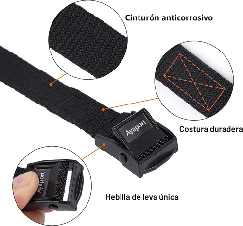 Vista 2 de Ayaport Correas de amarre con hebillas ajustables con hebilla de leva de amarre correa de cincha para embalaje negro, paquete de 4