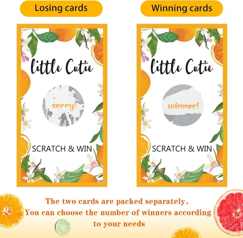 Vista 2 de Minatee Paquete de 60 tarjetas para rascar Little Cutie Little Cutie Baby Shower Games Orange Theme Tarjetas raspar para Little Cutie Baby Shower
