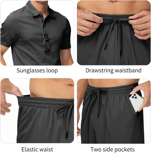 Vista 2 de MoFiz Conjunto de camiseta polo y pantalones cortos para hombre, trajes de verano, ligeros, casuales, de manga corta, traje de polo para hombre, 2