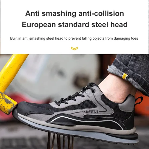Vista 2 de Zapatos de trabajo para hombre, con puntera de acero, zapatos de seguridad ligeros a prueba de pinchazos, zapatos de trabajo de seguridad