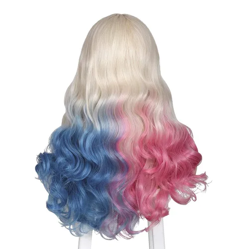 Vista 9 de ColorGround Peluca rubia con coletas azules y rosadas (peluca con collar de gargantilla)