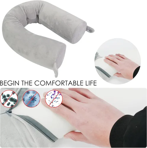 Vista 4 de Almohada de viaje de espuma viscoelástica giratoria para el cuello, se utiliza para cuello, barbilla, cintura y pierna, adecuada para aviones