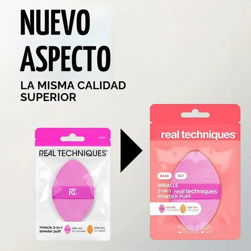 Vista 5 de Real Techniques Miracle 2 en 1 Borla de Polvo, de Doble Cara, Borla de Maquillaje de Tamaño Completo para Mezclar, Banda Elástica Reversible